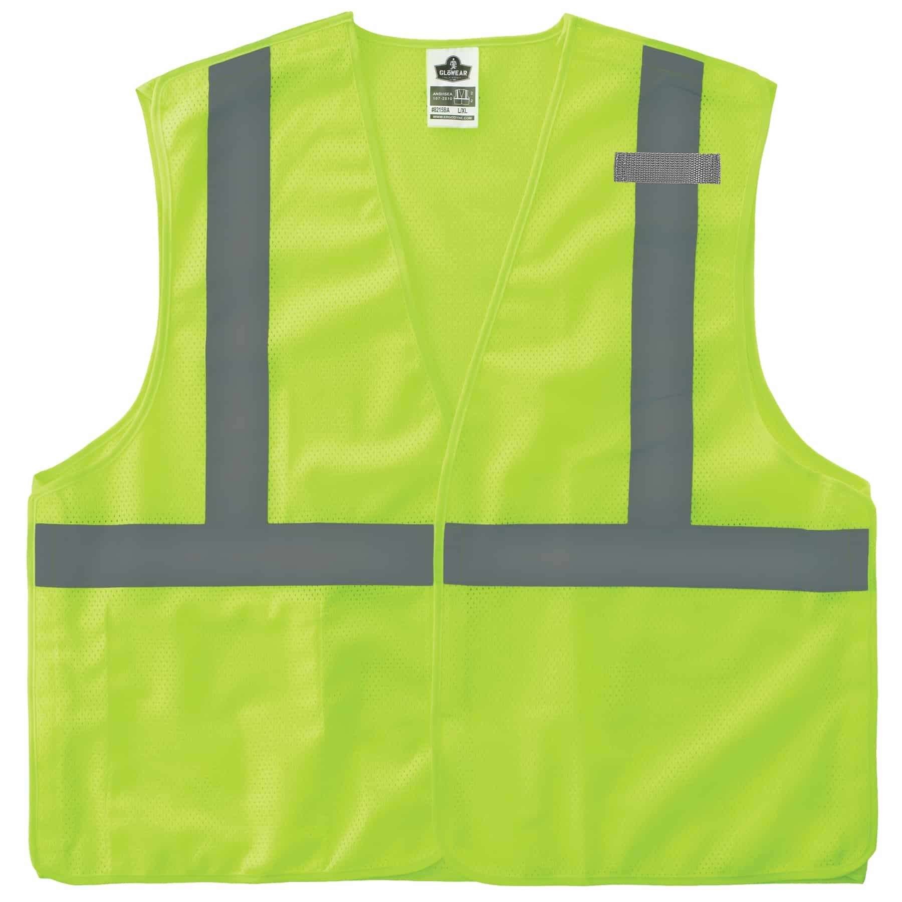 Ergodyne GloWear 8215BA breakaway hi-vis safety vest in lime mesh, Type R Class 2, front view