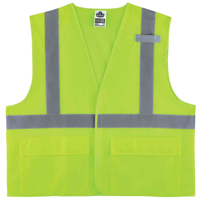 Ergodyne GloWear 8220HL mesh hi-vis safety vest in lime, Type R Class 2, front view with hook-and-loop closure