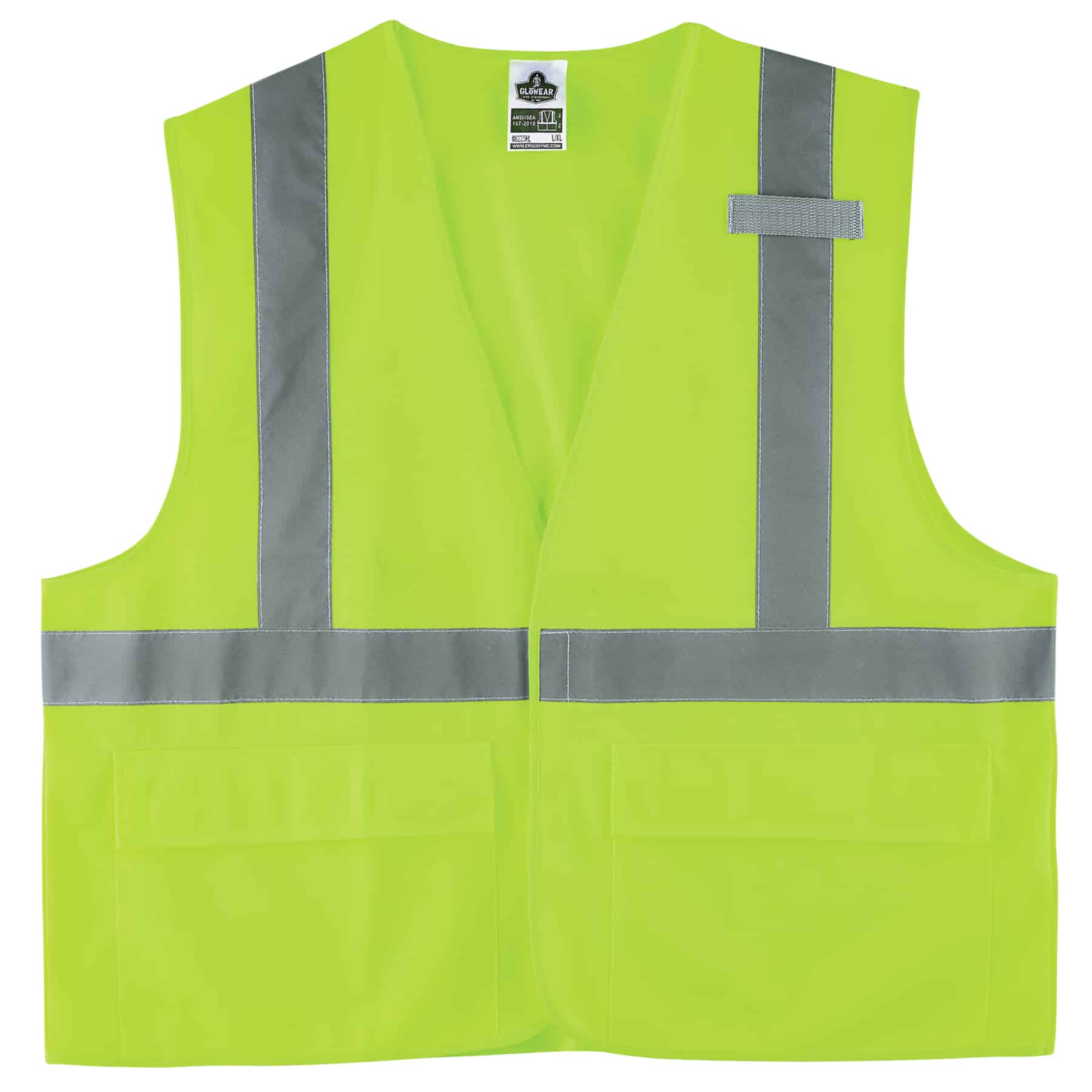 Ergodyne GloWear 8225HL solid lime Type R Class 2 hi-vis safety vest with hook-and-loop front closure, front view