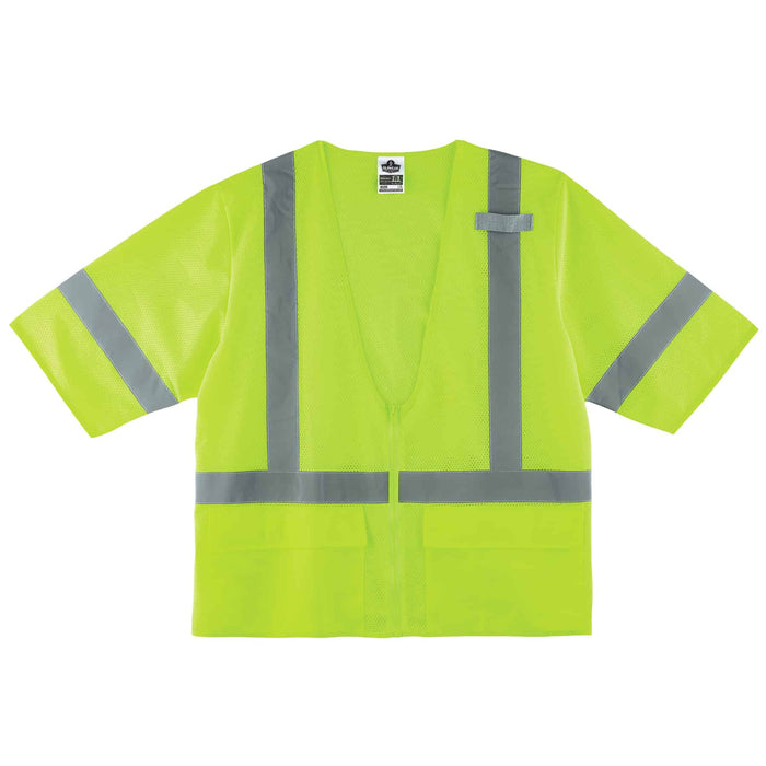 Ergodyne GloWear 8320Z mesh Type R Class 3 hi-vis safety vest in lime with zipper front closure, front view
