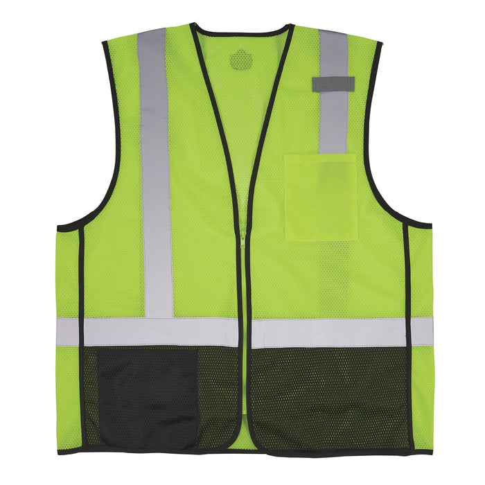 Ergodyne GloWear 8210ZBK mesh Class 2 hi-vis safety vest, lime with black accent panels, front view