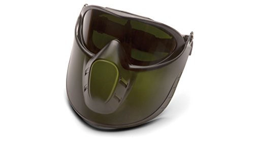 Pyramex GG504TSHIELDIR5 Capstone Shield IR5 safety goggle with green-tinted flip-up polycarbonate face shield and ratchet headgear