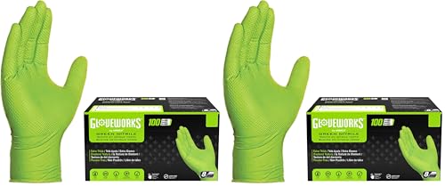 GLOVEWORKS HD Green Nitrile Gloves — 8 Mil, Raised Diamond Grip, Food-Safe, Box of 100 product photo