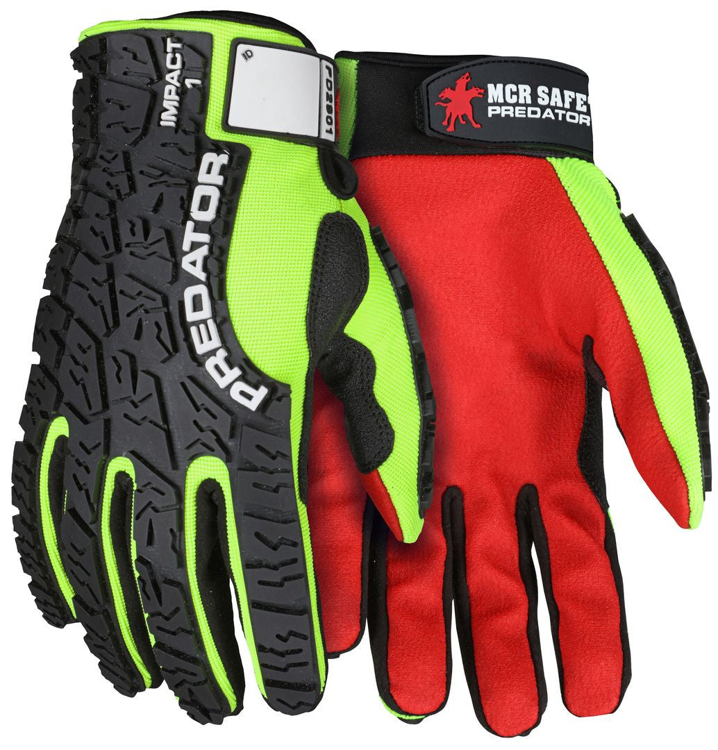 MCR Safety PD2901 Predator Impact Gloves, Hi-Vis PU Palm (Tire-Tread TPR) product photo