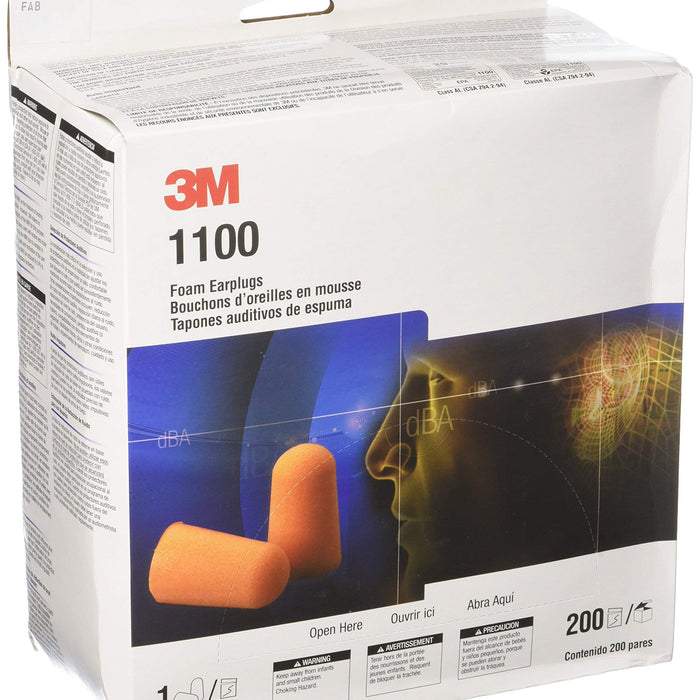 3M 1100 Foam Ear Plugs, Cordless (Uncorded) - NRR 29, 200-Pair Box product photo