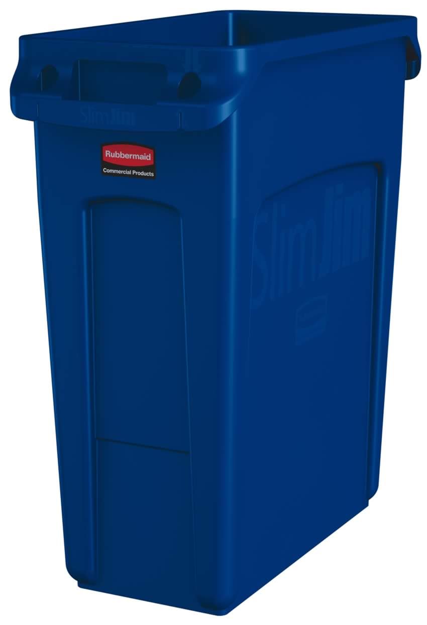Rubbermaid Commercial Slim Jim 16 Gallon Trash Can, Blue — Recycling, Vented product photo