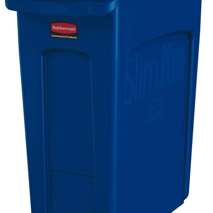 Rubbermaid Commercial Slim Jim 16 Gallon Trash Can, Blue — Recycling, Vented product photo