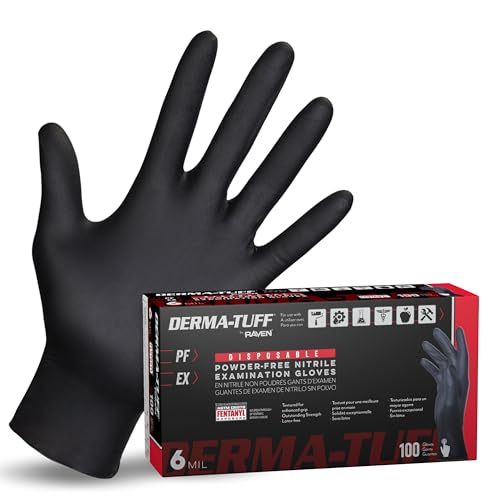 SAS Derma-Tuff General Purpose Nitrile Gloves — 6 Mil Black, Textured, Beaded Cuff, Box of 100 product photo