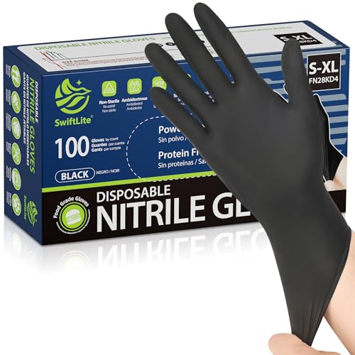 SWIFTLITE Black Nitrile Food Prep Gloves — 2.5 Mil, Food-Safe, Powder-Free, Box of 100 product photo