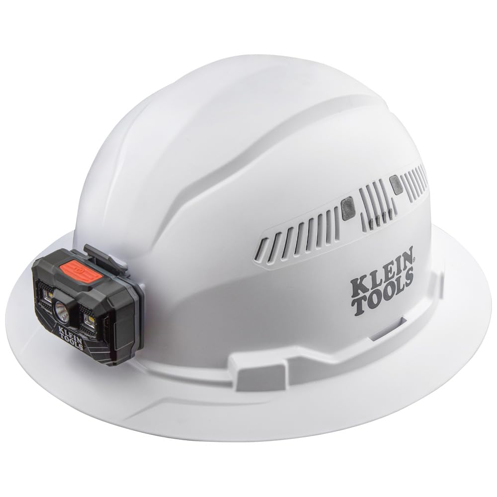 Klein Tools 60407RL Hard Hat with Headlamp — Vented Full-Brim, ANSI Type I, Class C product photo