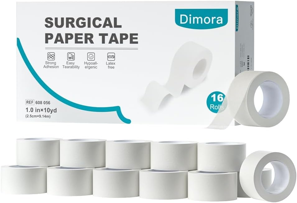 Dimora Paper Medical Tape, 16 Rolls, Hypoallergenic White Surgical Tape product photo