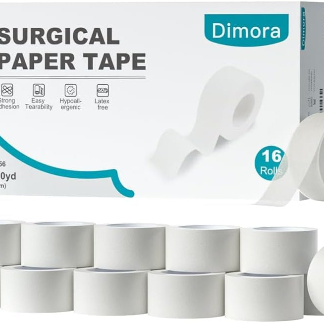 Dimora Paper Medical Tape, 16 Rolls, Hypoallergenic White Surgical Tape product photo