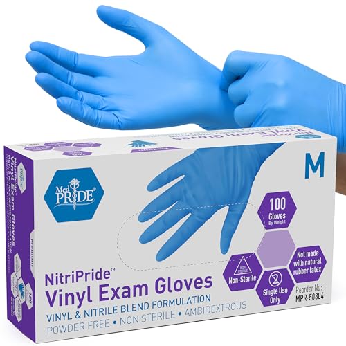 MedPride Nitrile Vinyl Blend Gloves — Blue Exam, Food-Grade, Powder-Free, Box of 100 product photo