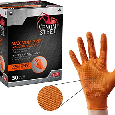 Venom Steel 8 Mil Orange Nitrile Gloves — Max Grip Diamond Texture, Hi-Vis, 50 Count product photo