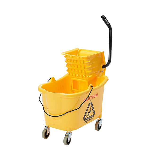 Amazon Basics 35 Qt Commercial Side-Press Wringer Mop Bucket on Wheels, Yellow product photo