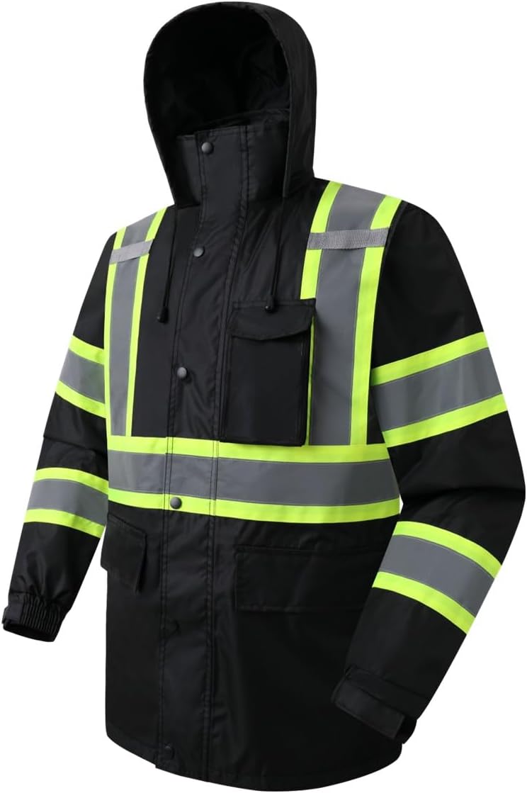 JKSafety Hi-Vis Rain Jacket — Waterproof Reflective Work Rain Gear, Mesh Lined (117A) product photo