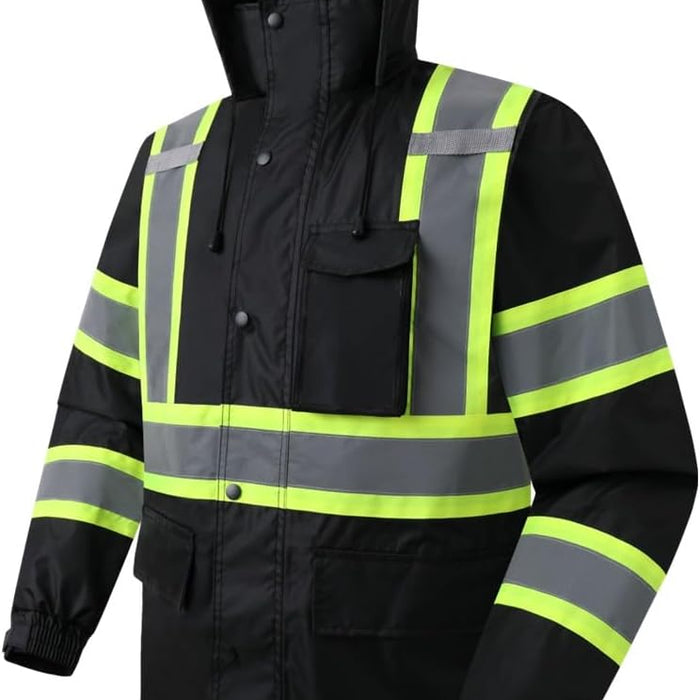 JKSafety Hi-Vis Rain Jacket — Waterproof Reflective Work Rain Gear, Mesh Lined (117A) product photo