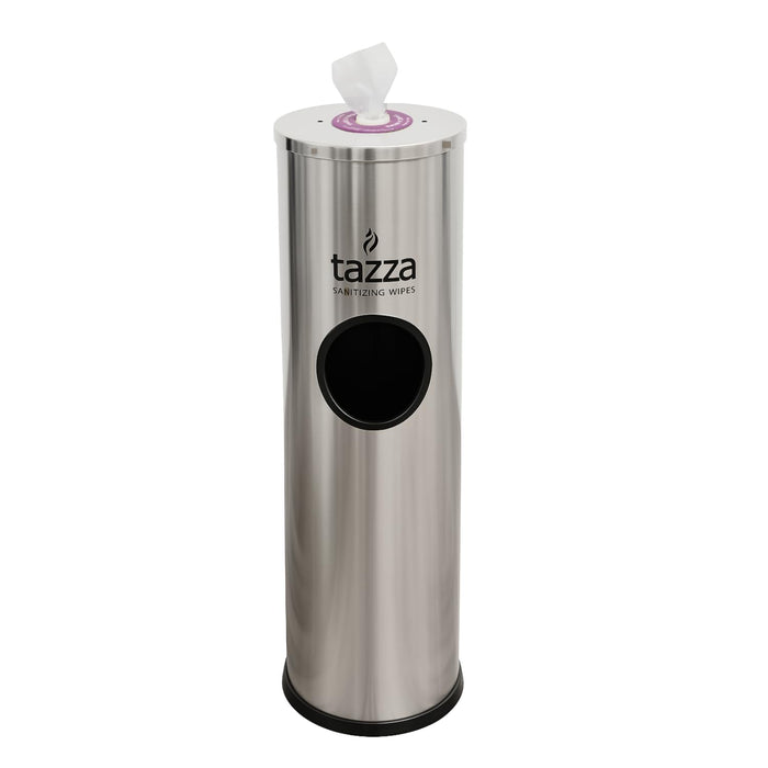 Tazza Gym Wipe Dispenser Floor Stand, Stainless Steel with Built-In Trash Can product photo