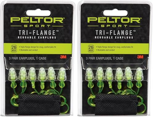 3M Peltor Sport tri-flange earplugs (97317, NRR 26, corded reusable) product photo