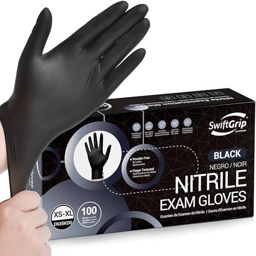 SwiftGrip 3 Mil Nitrile Gloves — Black, Exam-Grade, Food-Safe, Box of 100 product photo