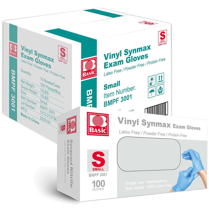 Synmax Vinyl Exam Gloves by Basic Medical, Powder-Free product photo