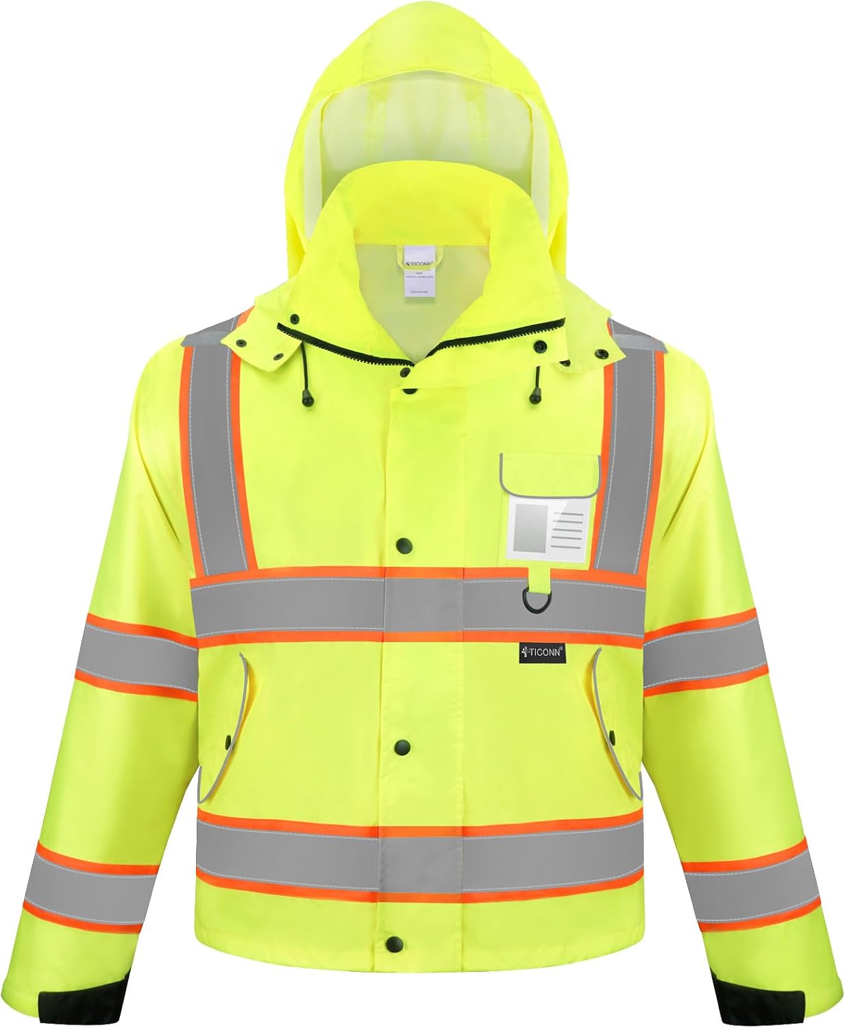 TICONN Reflective Rain Jacket — ANSI Class 3 Hi-Vis Waterproof Shell (Yellow/Black) product photo