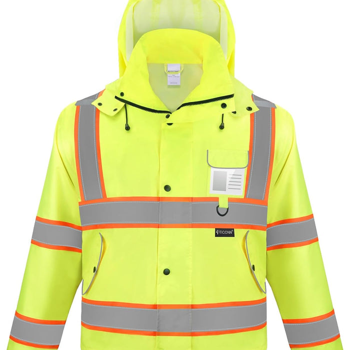 TICONN Reflective Rain Jacket — ANSI Class 3 Hi-Vis Waterproof Shell (Yellow/Black) product photo