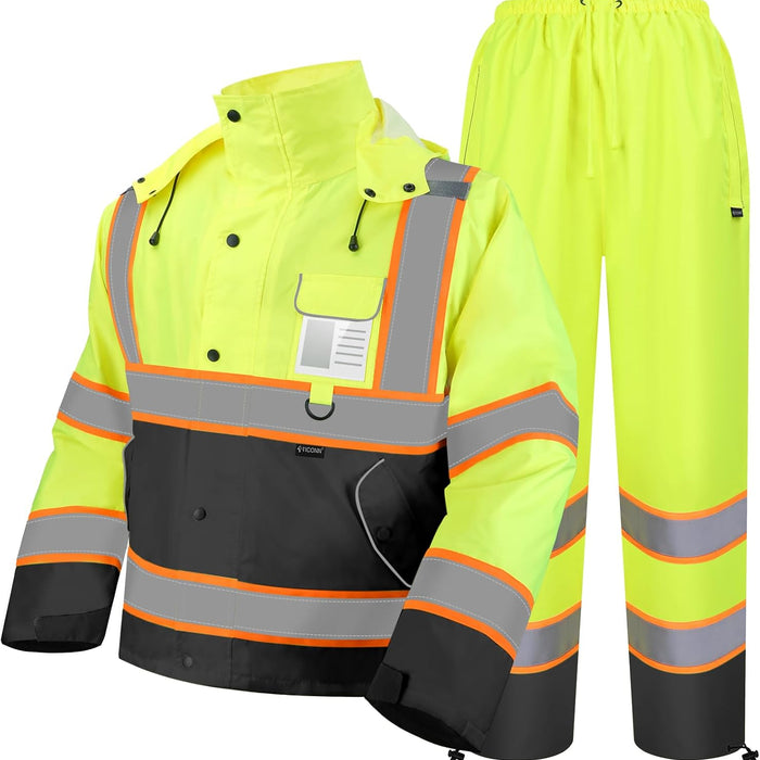 TICONN Hi-Vis Rain Suit — ANSI Class 3 Reflective Jacket and Waterproof Pants product photo