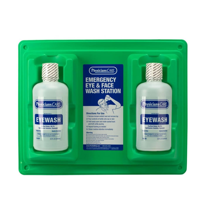 PhysiciansCare Wall-Mount Eyewash Station — 2 x 32 oz Sterile Solution Bottles product photo