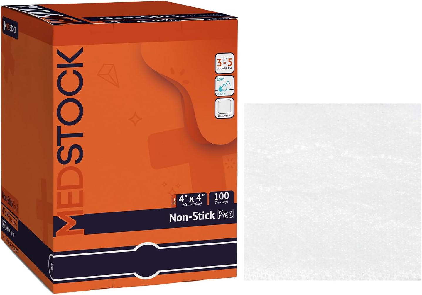 MedStock Non-Stick Pads 4x4 Inch (100-Pack) — Sterile Low-Adherent Wound Dressings product photo