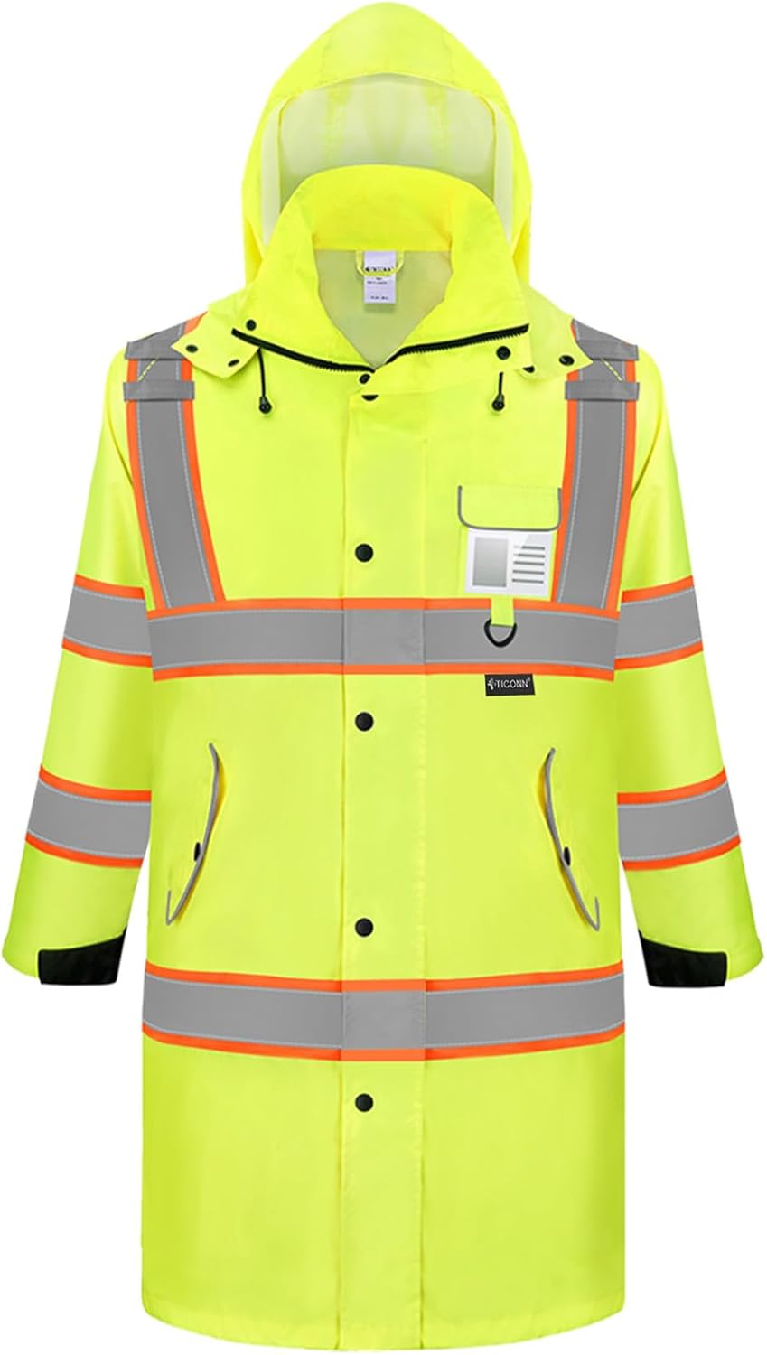 TICONN Hi-Vis Rain Coat — ANSI Class 3 Reflective Trench for Standing Work in Weather product photo