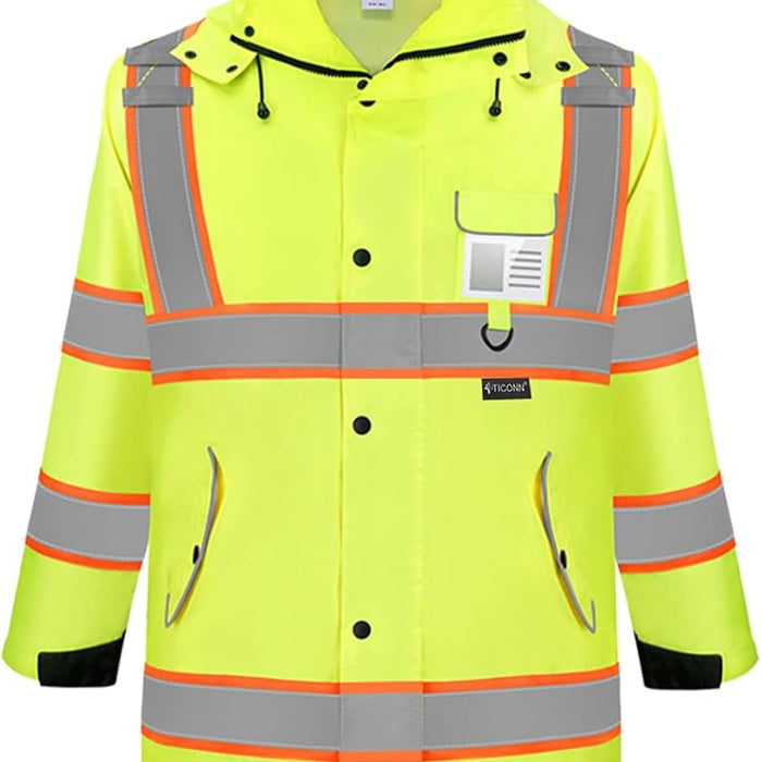 TICONN Hi-Vis Rain Coat — ANSI Class 3 Reflective Trench for Standing Work in Weather product photo