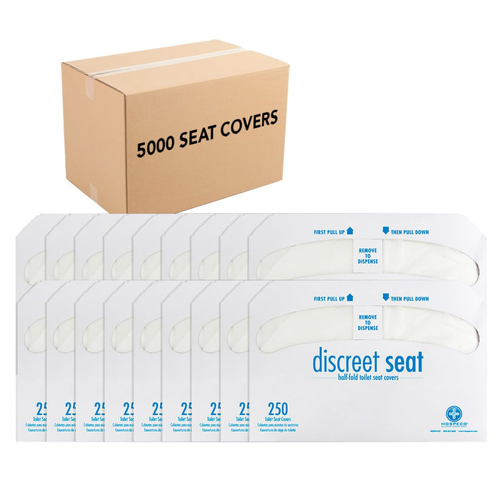HOSPECO Discreet Seat Half-Fold Toilet Seat Covers, White — 20 Packs of 250 (5,000/Carton) product photo