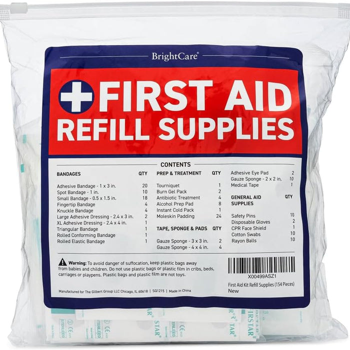 BrightCare First Aid Kit Refill Supplies, 154 Piece First Aid Restock Pack product photo