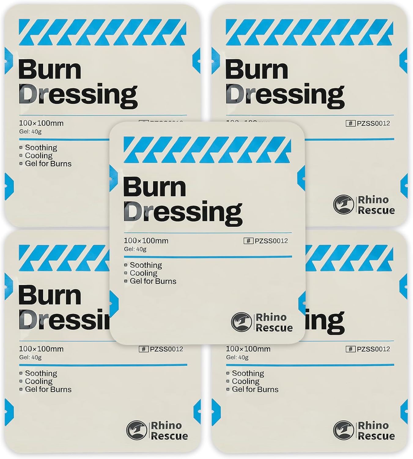 Rhino Rescue 5 Pack 4 x 4 Inch Burn Dressing, Burn Gel Cooling Soothing product photo