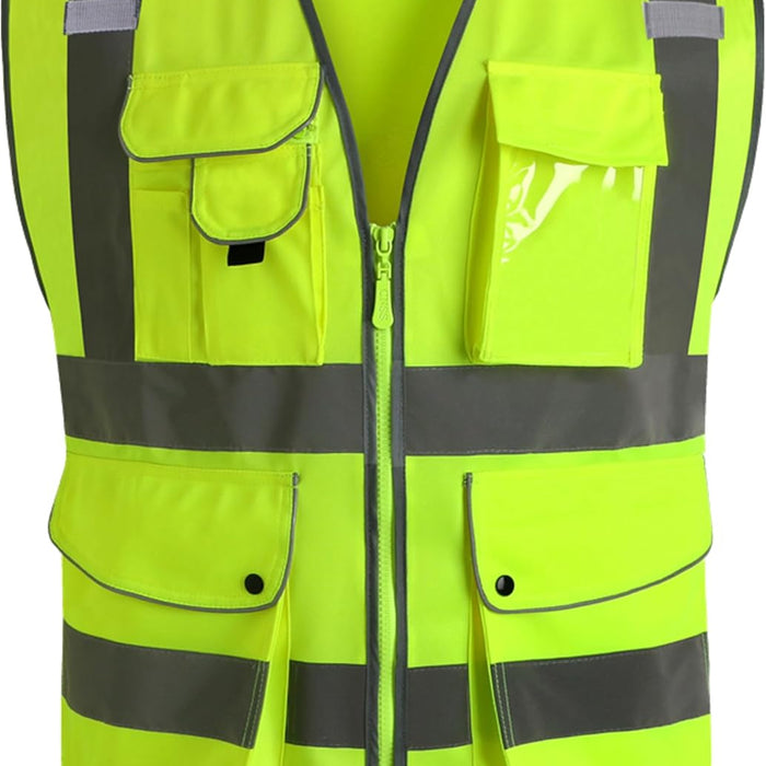 JKSafety 9-Pocket Class 2 Vest — Hi-Vis Zipper Surveyor product photo