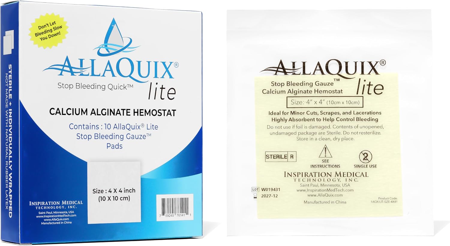 AllaQuix Lite Hemostatic Gauze Pads, 4x4, Calcium Alginate product photo