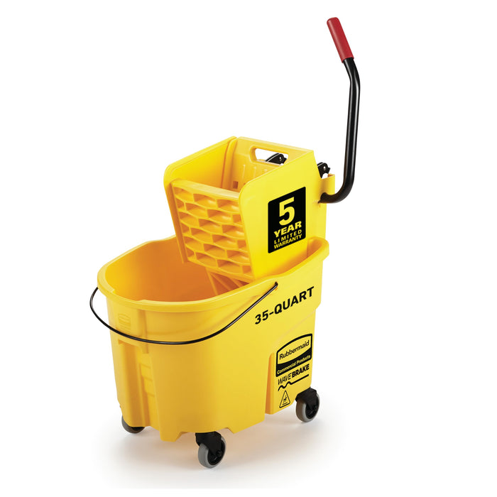 Rubbermaid Commercial WaveBrake 35 Qt Side-Press Mop Bucket and Wringer Combo on Wheels, Yellow product photo