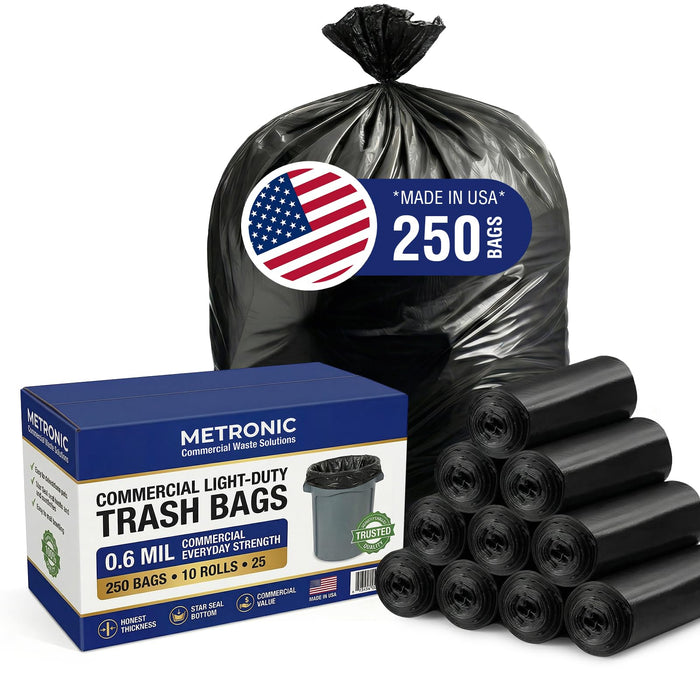 METRONIC 30-33 Gallon Can Liners, 0.6 Mil, Black, 32 x 38 in, 250 Count product photo