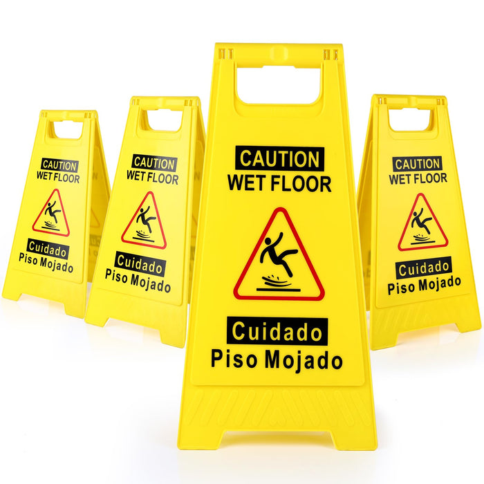 Bilingual 17.5 Inch Wet Floor Signs — 4-Pack product photo