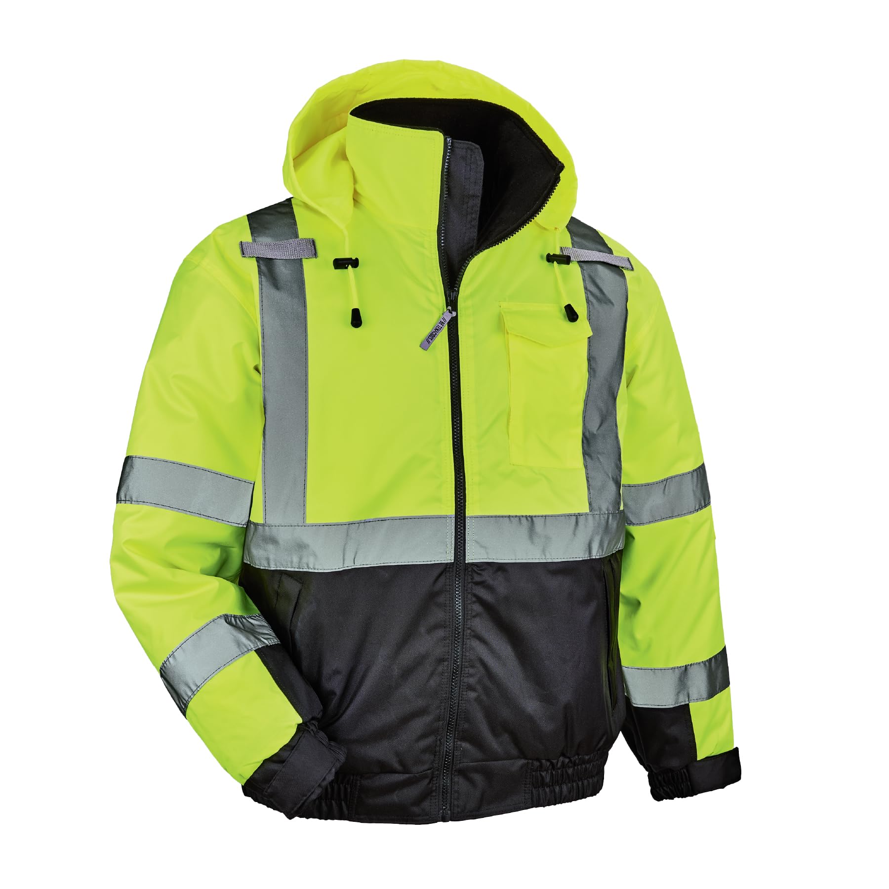 Ergodyne GloWear 8377 Hi-Vis Class 3 quilted bomber jacket, front view
