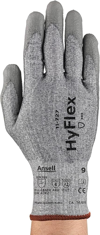 Ansell HyFlex 11-727 ANSI A2 cut-resistant gloves with polyurethane PU palm