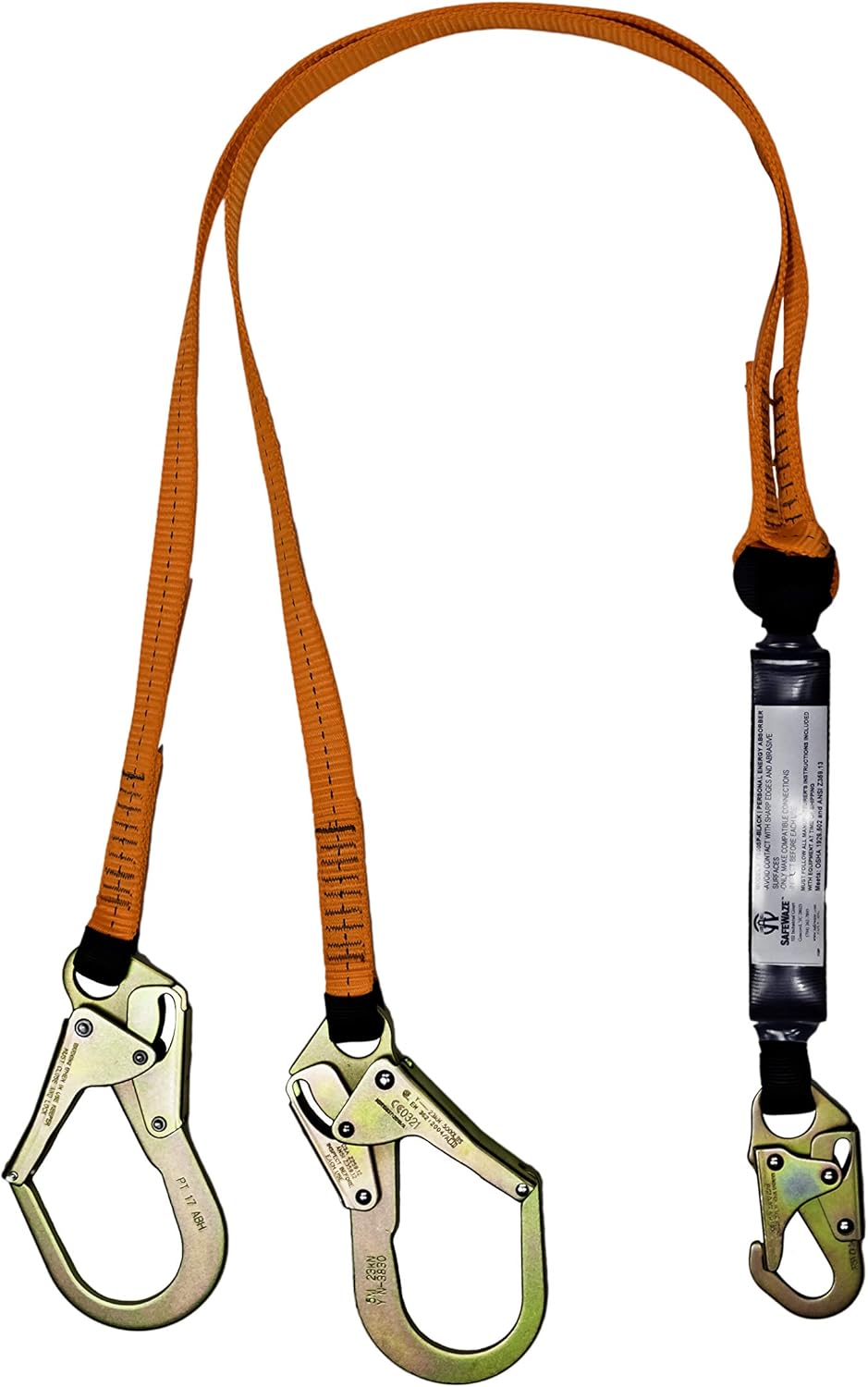 SafeWaze FS88566-E V-Line Rebar Hook Lanyard — Dual-Leg, 6 ft, 100% Tie-Off product photo