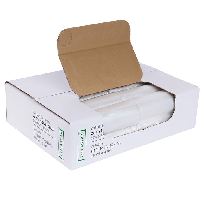 TYPLASTICS 7-10 Gallon High Density Trash Can Liners on Perforated Roll, Clear, 24 x 24 in, 1000 Count product photo