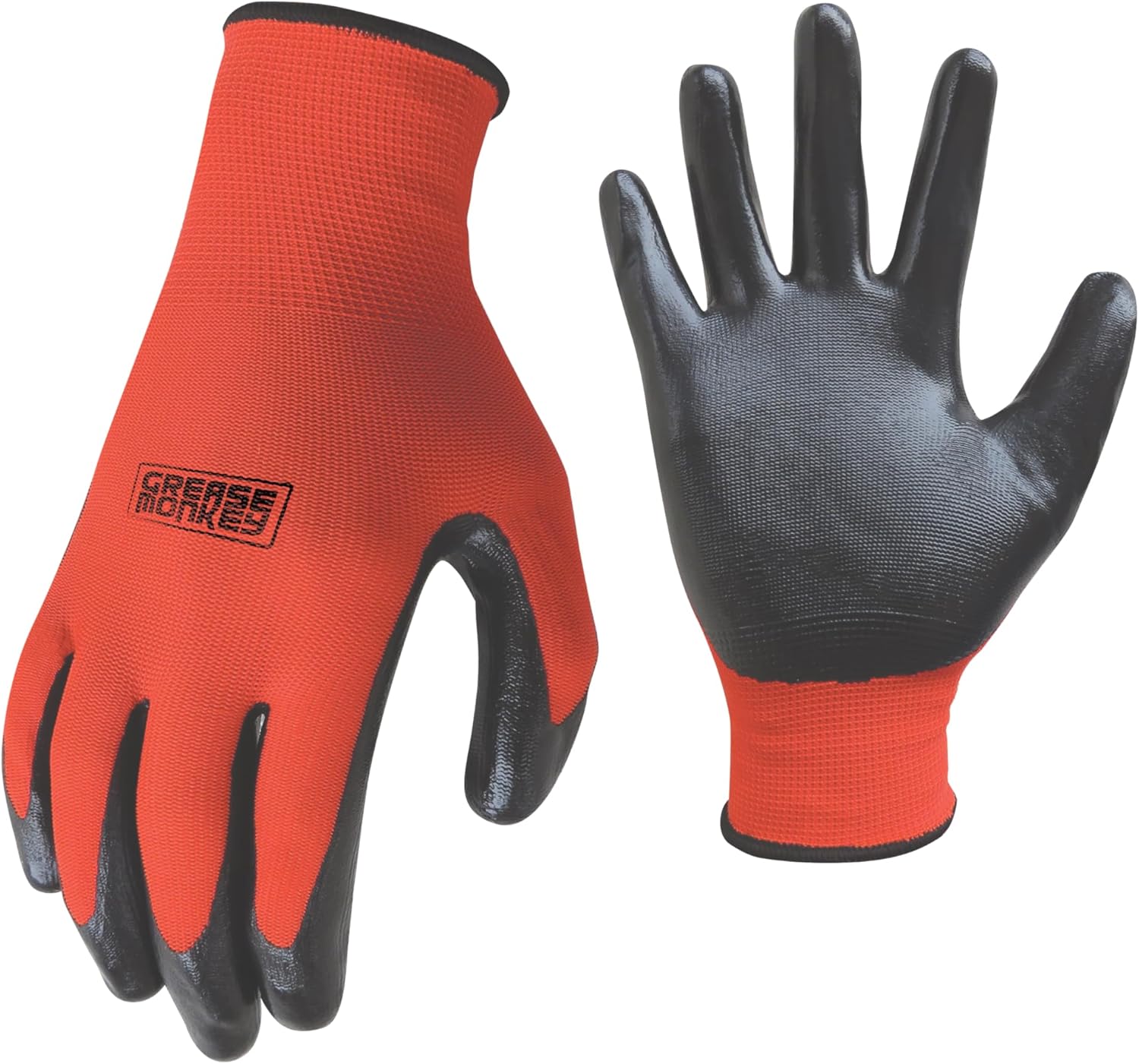 Grease Monkey Nitrile Coated Work Gloves — Red Knit-Back, Touchscreen, 12-Pack product photo