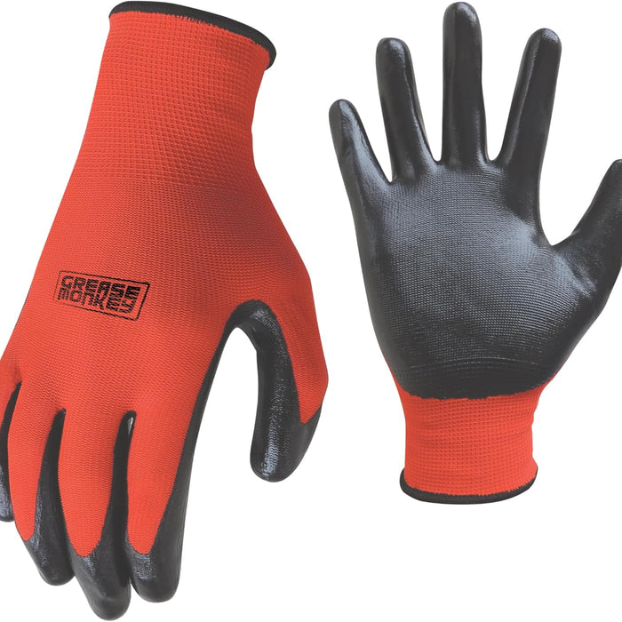 Grease Monkey Nitrile Coated Work Gloves — Red Knit-Back, Touchscreen, 12-Pack product photo