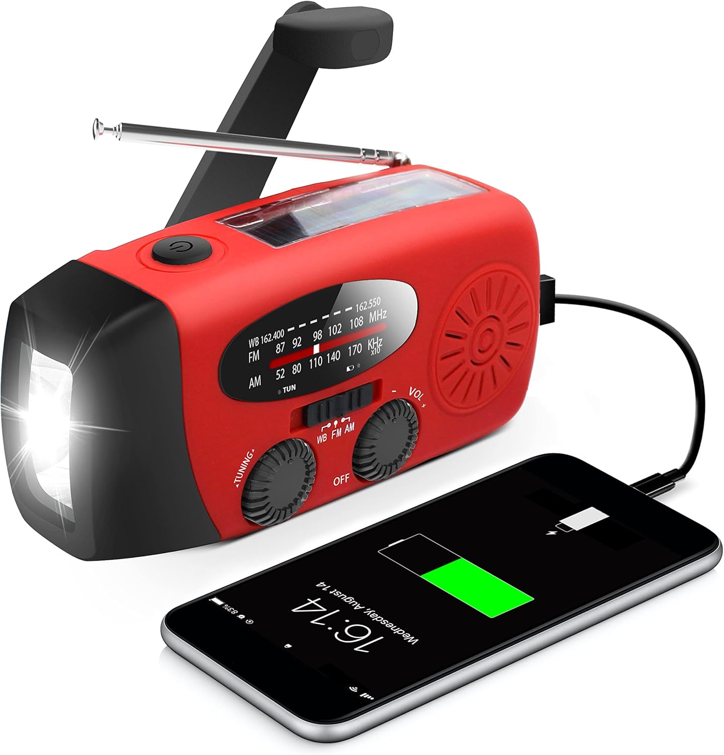 RunningSnail Emergency Hand Crank Radio with LED Flashlight product photo