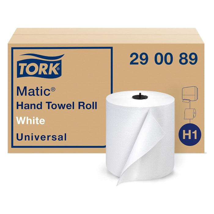 Tork Matic 290089 Paper Hand Towel Roll H1, White, 100% Recycled Fiber, 6 Rolls x 700 ft product photo