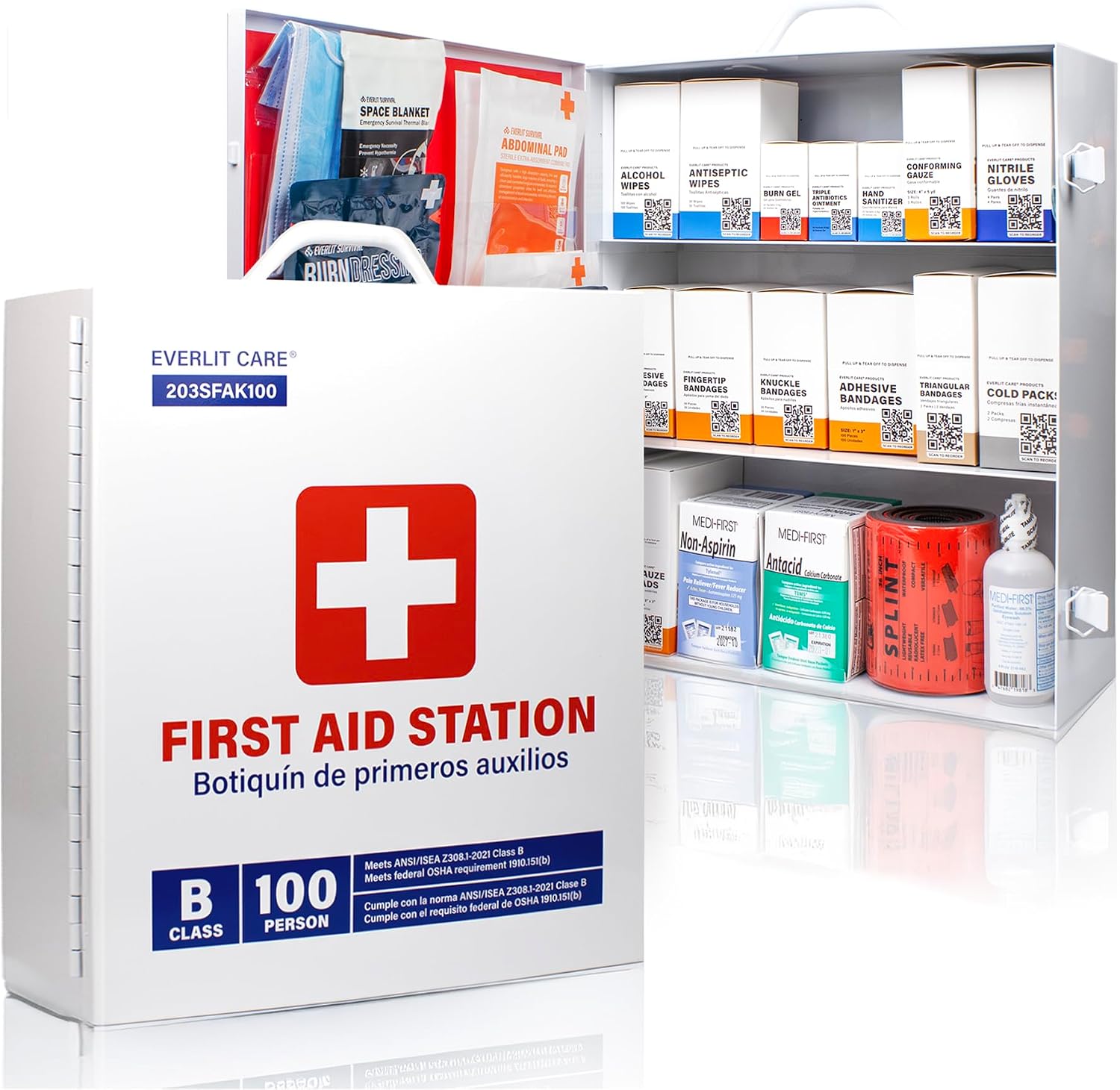 EVERLIT CARE 203SFAK100 Class B+ First Aid Cabinet — 3-Shelf, 100 Person product photo
