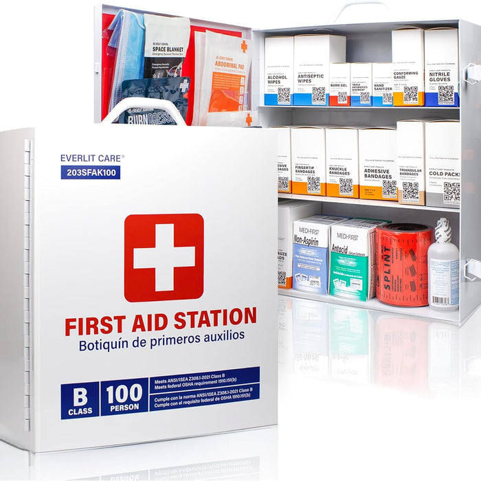 EVERLIT CARE 203SFAK100 Class B+ First Aid Cabinet — 3-Shelf, 100 Person product photo